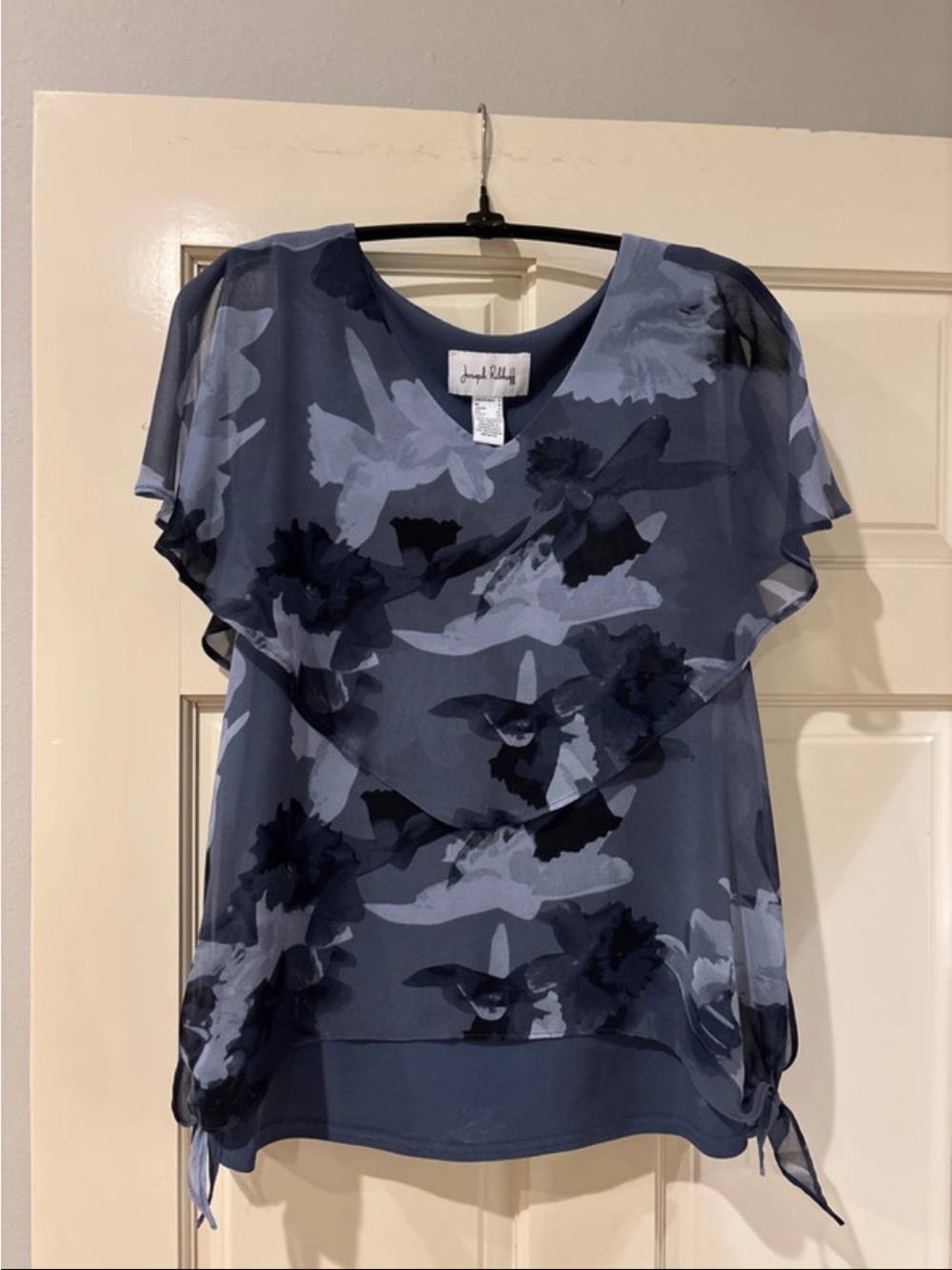 Joseph Ribkoff Navy and Light Blue Floral Layered Blouse